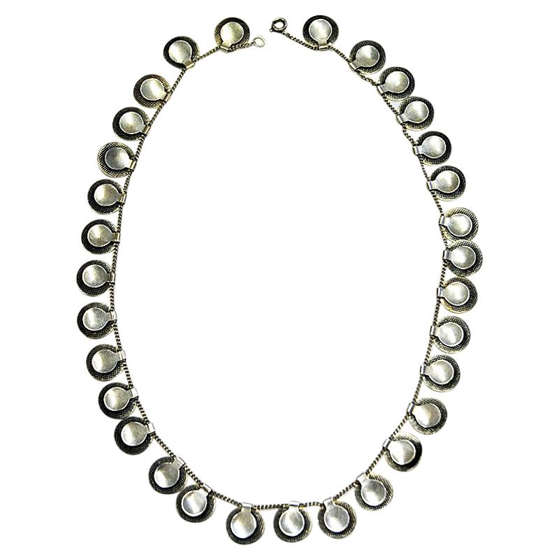 Silver vintage Necklace Guillocher Patterns by Grete P. Kittelsen 1950s, Norway
