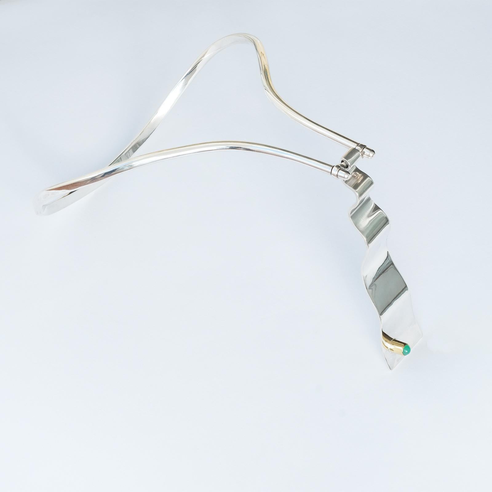 Silver Necklace Made in 1985 in Sweden, Silver with Green Agate For Sale 4
