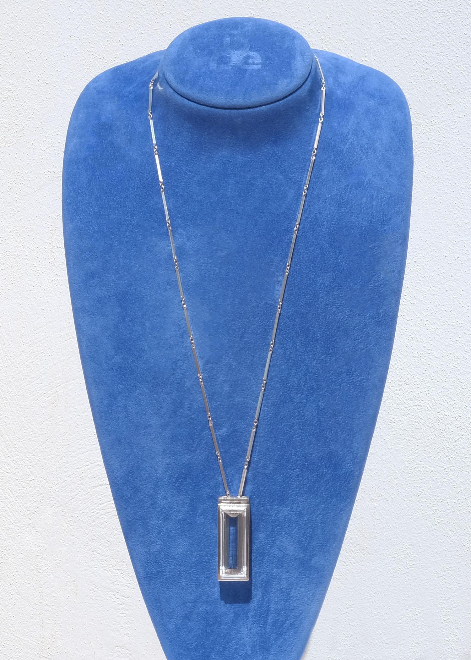 Silver Necklace with a Rock Crystal Pendant by Swedish Atelje Stigbert Year 1967 For Sale 5