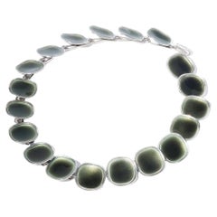 Silver Necklace with Green Enamel Made by Atelier Borgila, 1958