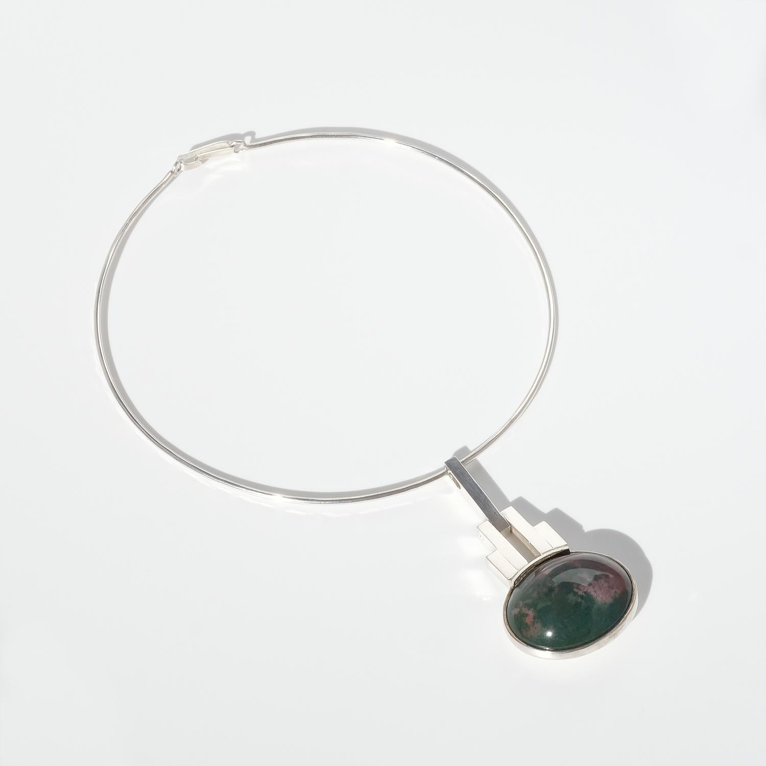 Silver Necklace with Jasper Stone Made in 1967, Swedish For Sale 1