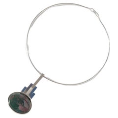 Retro Silver Necklace with Jasper Stone Made in 1967, Swedish