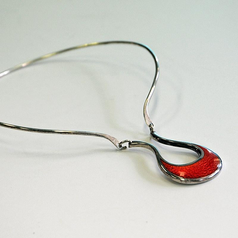 Silver Necklace with Red Enameled Pendant by Pekka Piekäinen 1977, Finland 2