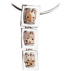 Antique Silver Necklace with Three Mother-of-Pearl Mochica Intaglios over Silver