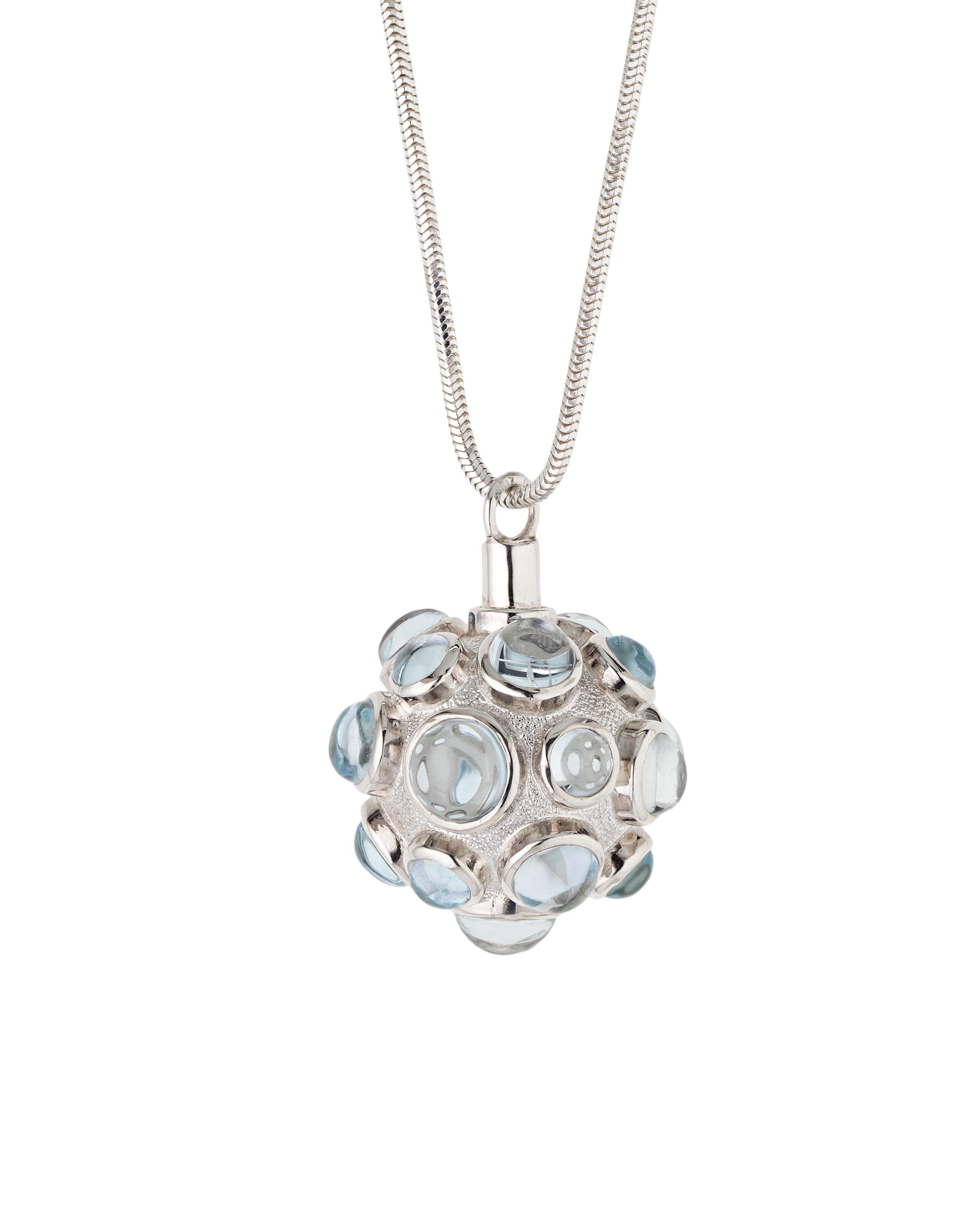 Silver necklace with topaz gemstones. This jewelry piece is like a refreshing sip of spring, shining with heavenly blue stones delightful to the eye.

Modern and stylish ring composition and topaz light toys give your style uniqueness, charm, and