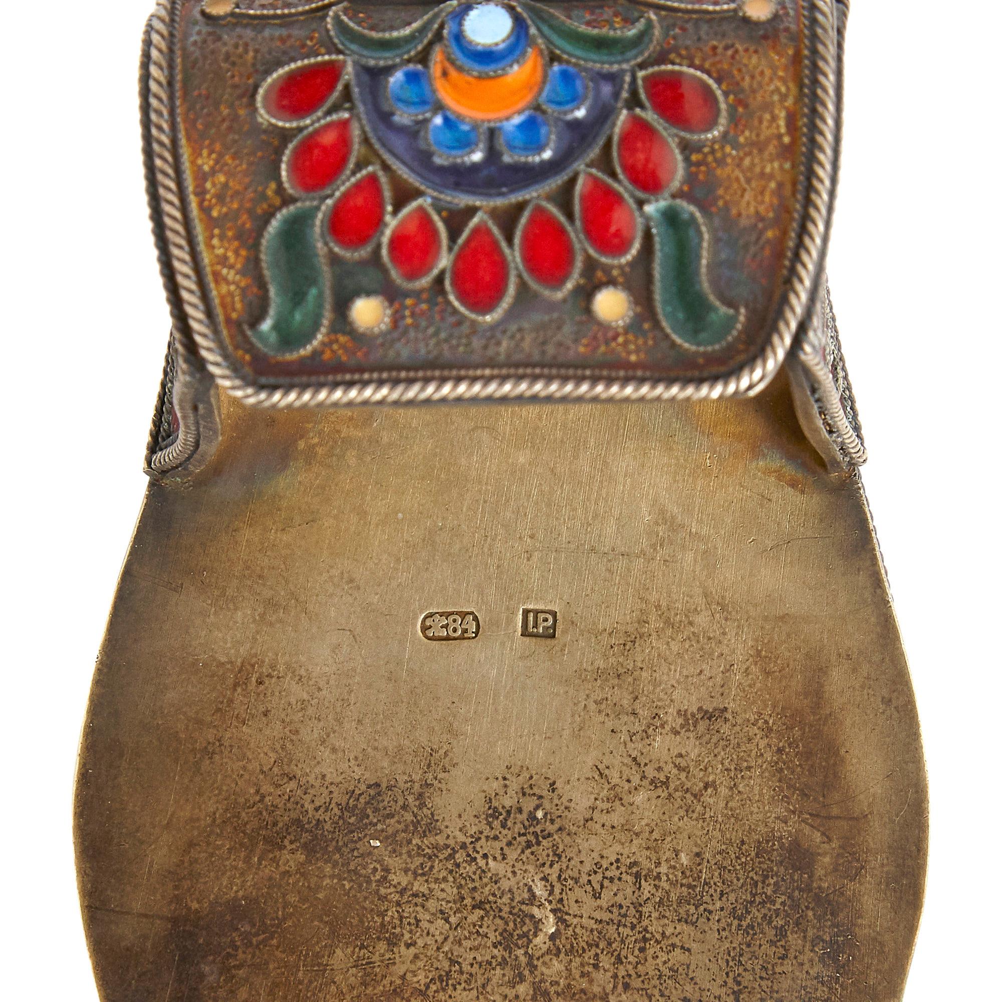 Kovsch Ruso de Plata, Nefrita y Esmalte Cloisonné Estilo Fabergé en venta 1