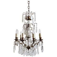 Silver Nickel Louis XIV Style Chandelier with Flat Leaf and Crystal Drops