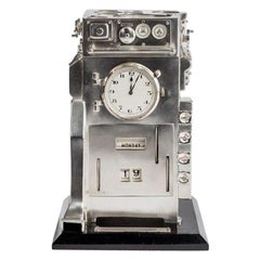 Silver Novelty Perpetual Desk Calendar and Clock