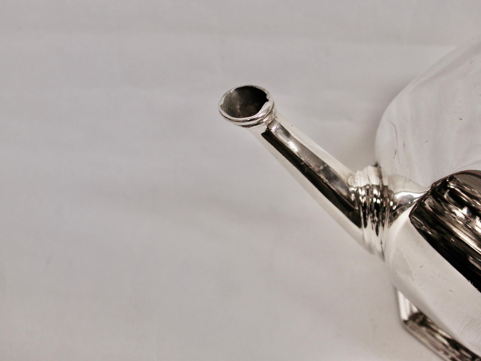 Hand-Carved Silver Octagonal Bullet Teapot Dated 1930 Made in London by Richard Comyns For Sale