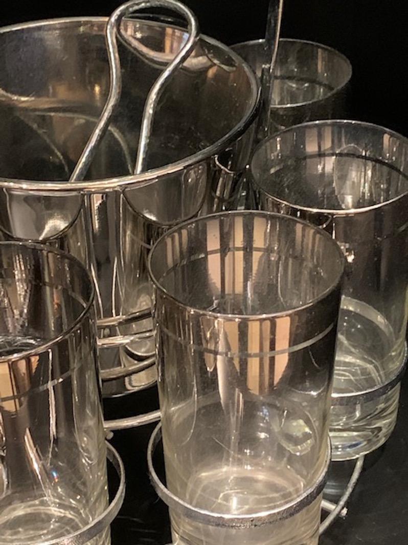 Silver Ombre Highball Set with Ice Bucket and Caddy In Good Condition For Sale In Atlanta, GA