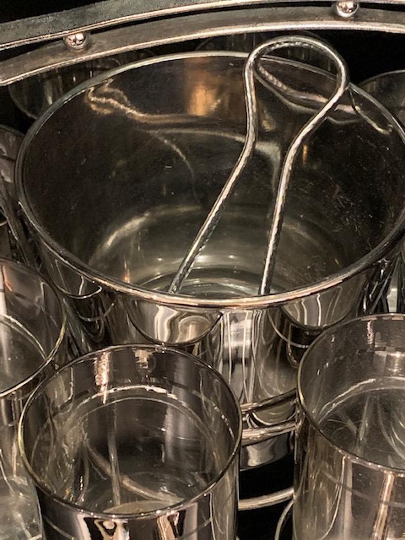 20th Century Silver Ombre Highball Set with Ice Bucket and Caddy For Sale