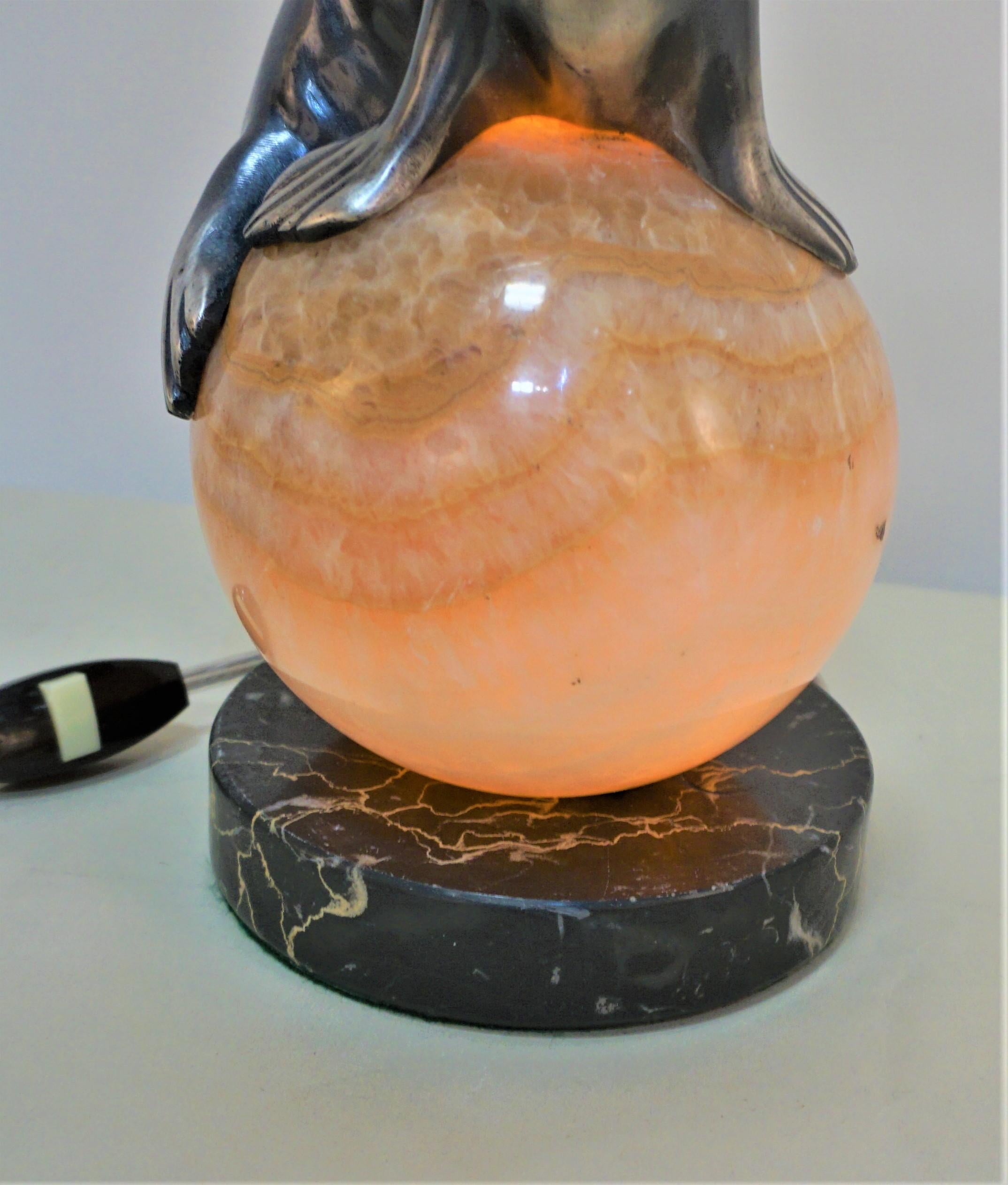 Marble Silver on Bronze Seal Laying on an Onyx Ball Lamp