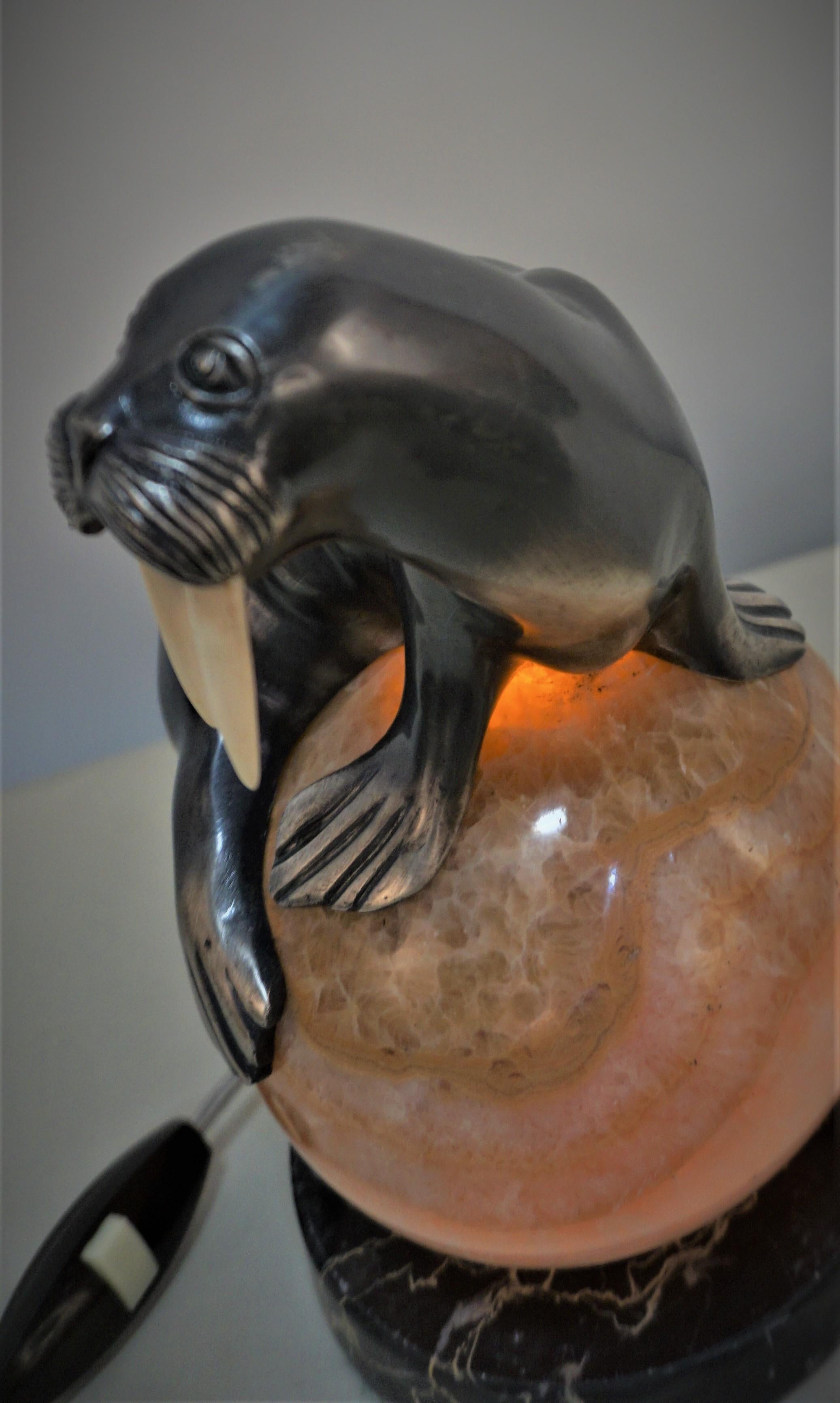 Silver on Bronze Seal Laying on an Onyx Ball Lamp 1