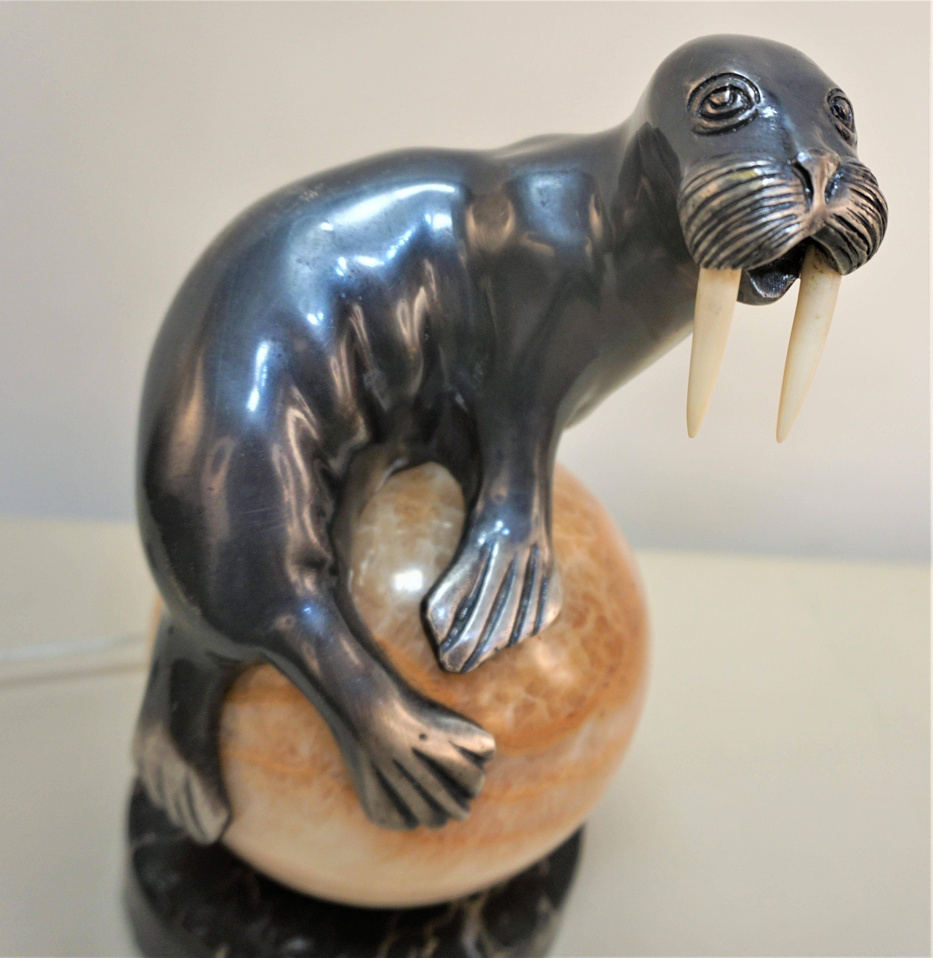 Silver on Bronze Seal Laying on an Onyx Ball Lamp 2