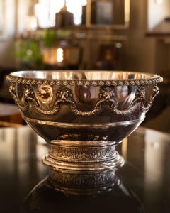 Silver on copper Rose Bowl with Lions decoration