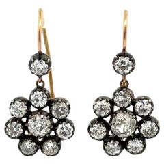 Silver on Gold Old European Cut Diamond Victorian Drop Statement Earrings