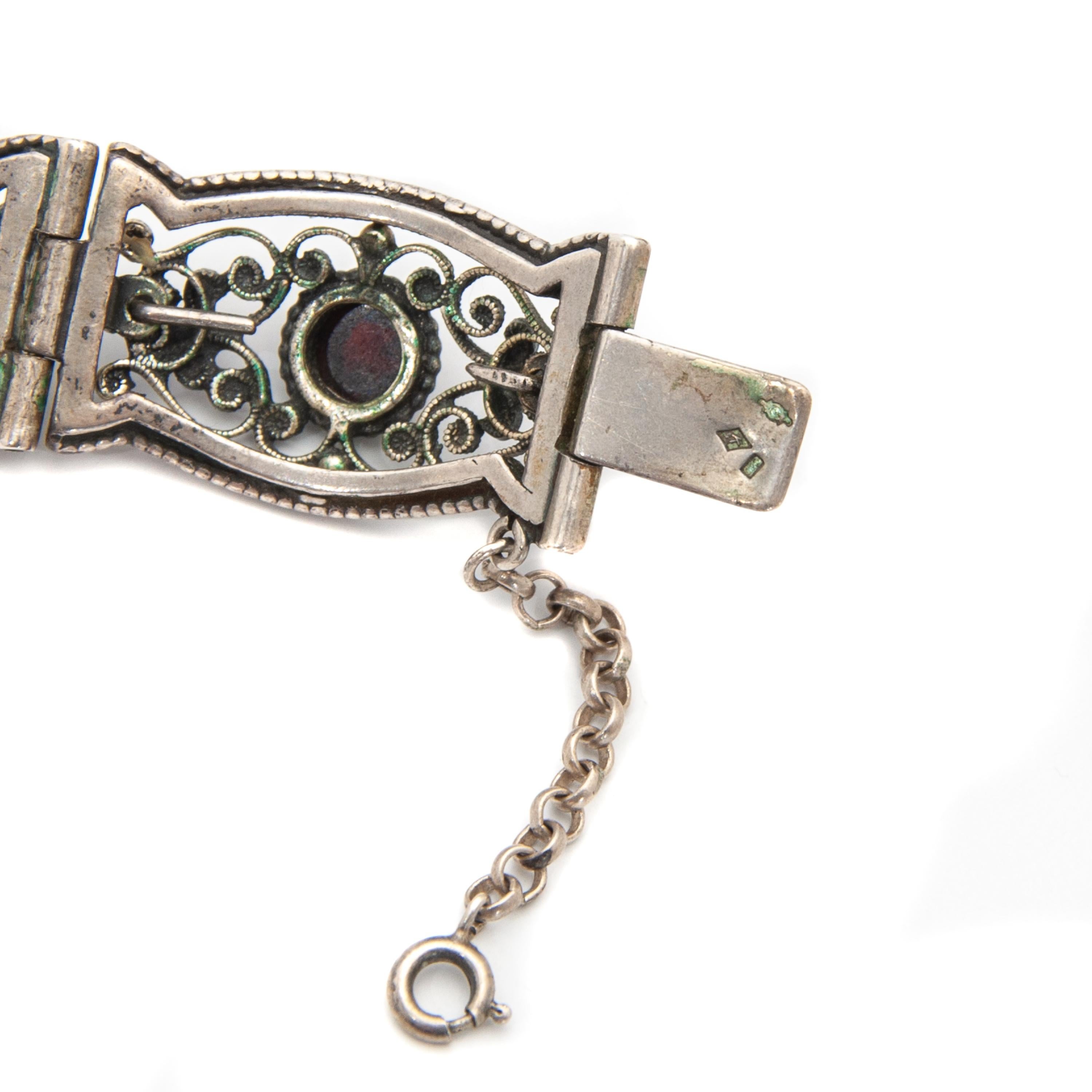 Vintage Silver Red Garnet Openwork Link Bracelet 1