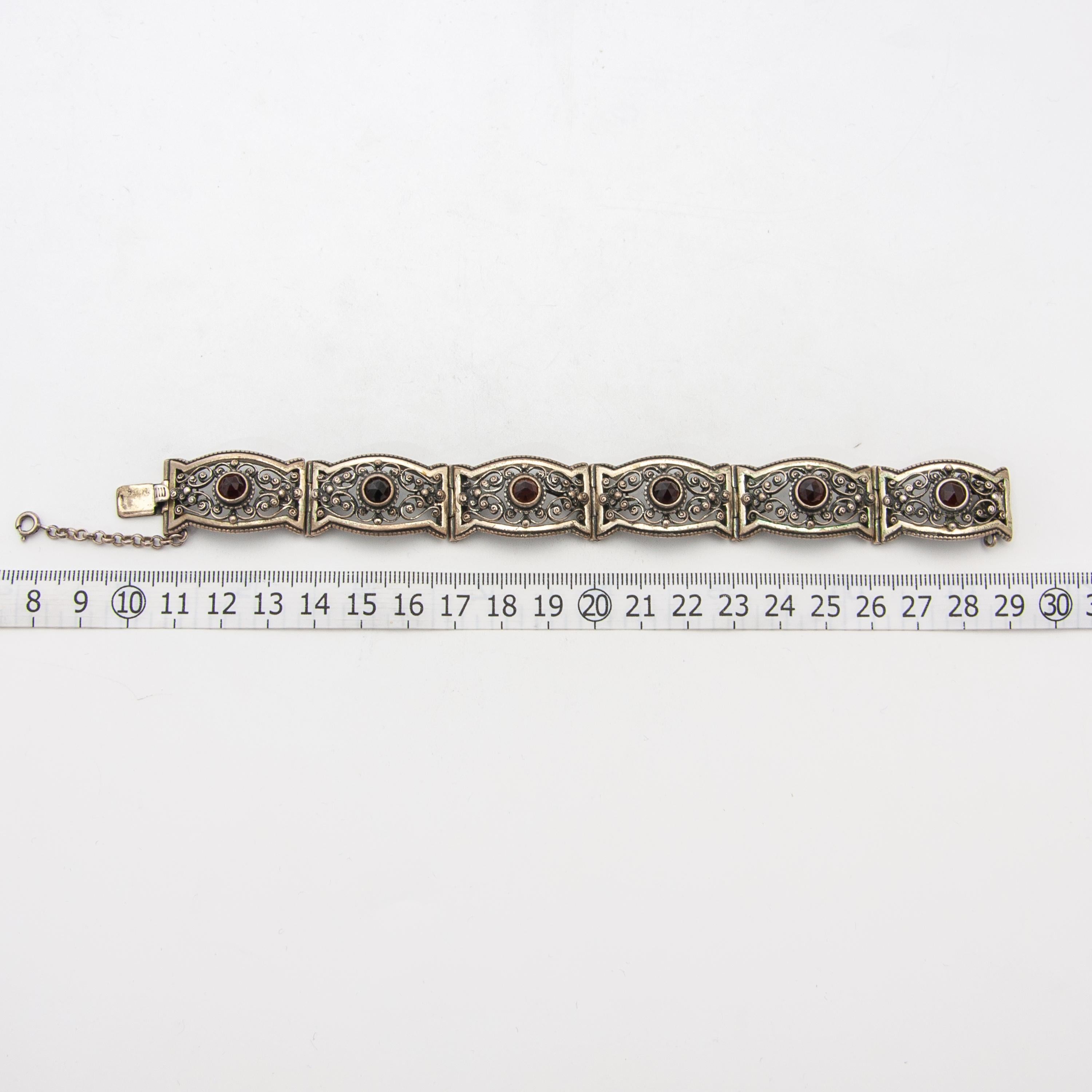 Vintage Silver Red Garnet Openwork Link Bracelet 3