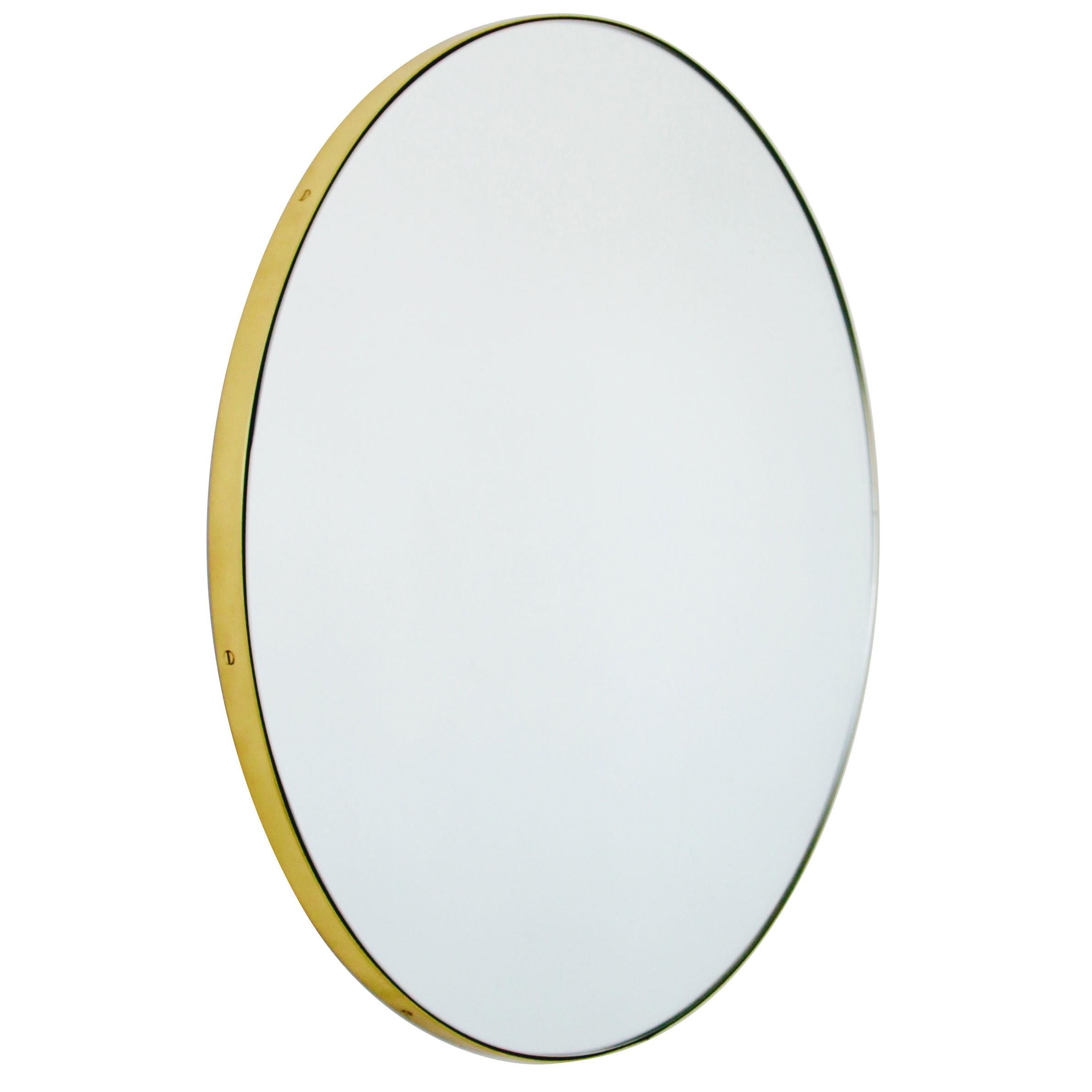 Orbis Round Art Deco Contemporary Mirror with Brass Frame, Regular