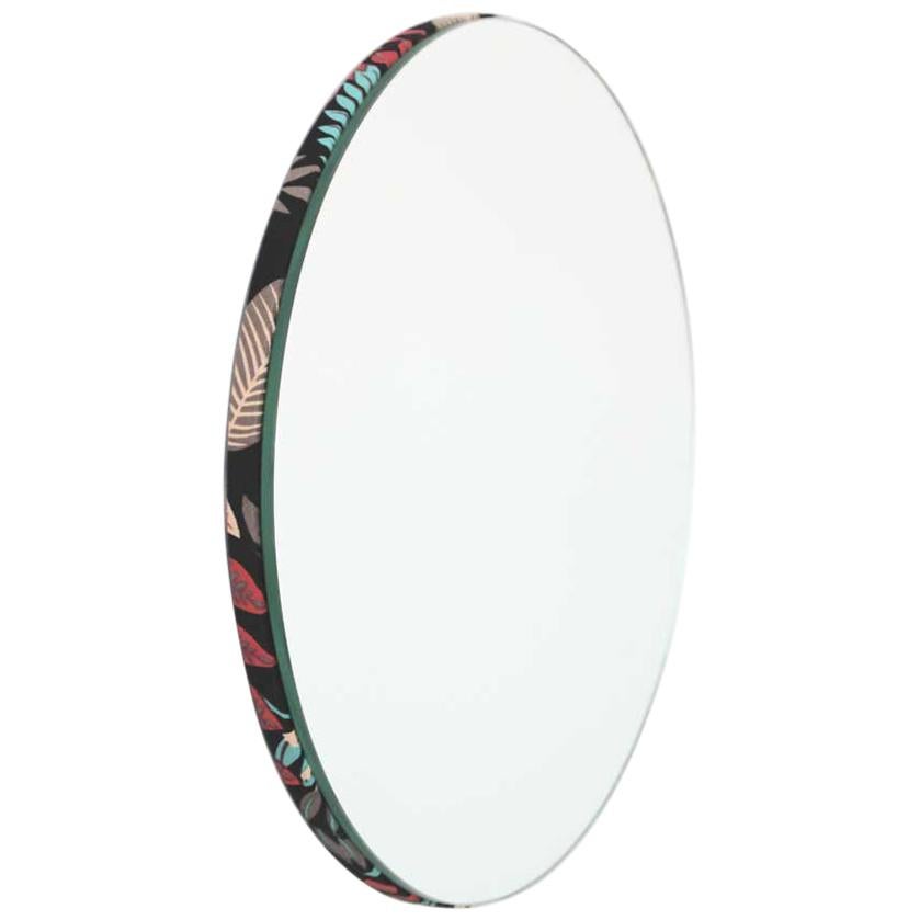  Orbis Round Mirror with Delightful Hand-printed Floral Fabric - Small