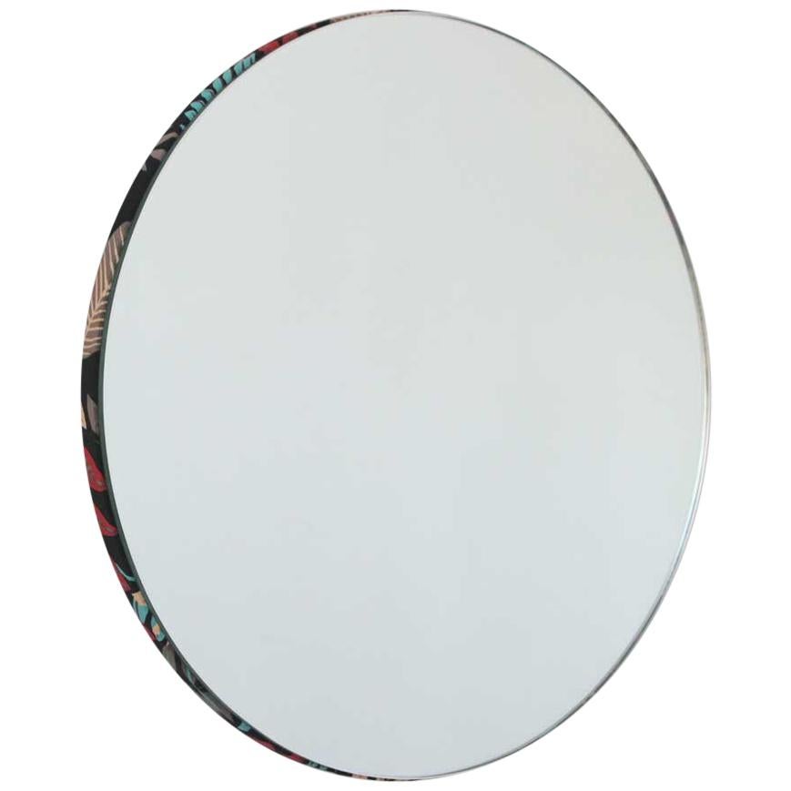  Orbis Round Mirror with Art Deco Hand-printed Floral Fabric, Regular