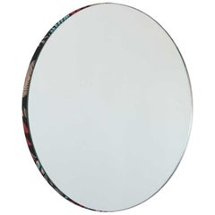 Orbis Round Mirror with Art Deco Hand-printed Floral Fabric, Regular