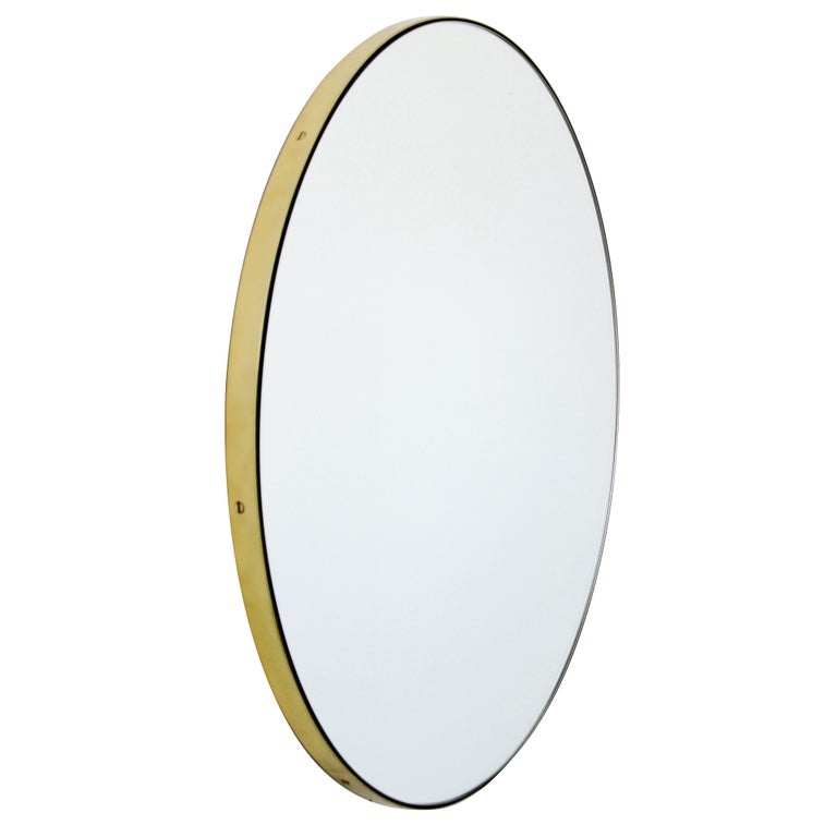 Orbis Round Minimalist Contemporary Mirror with Brass Frame, Bespoke