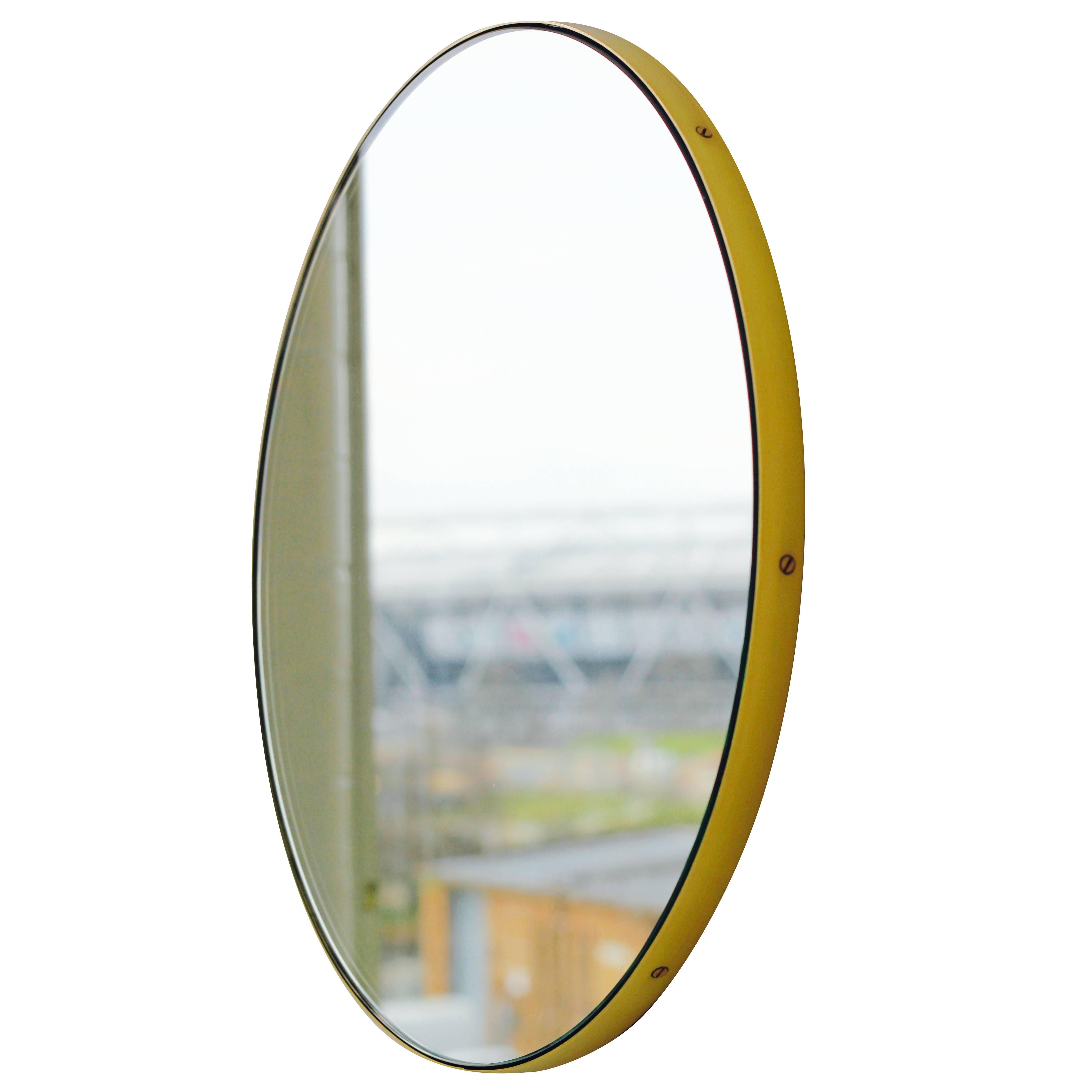 Orbis Round Art Deco Mirror with a Brass Frame, Large For Sale