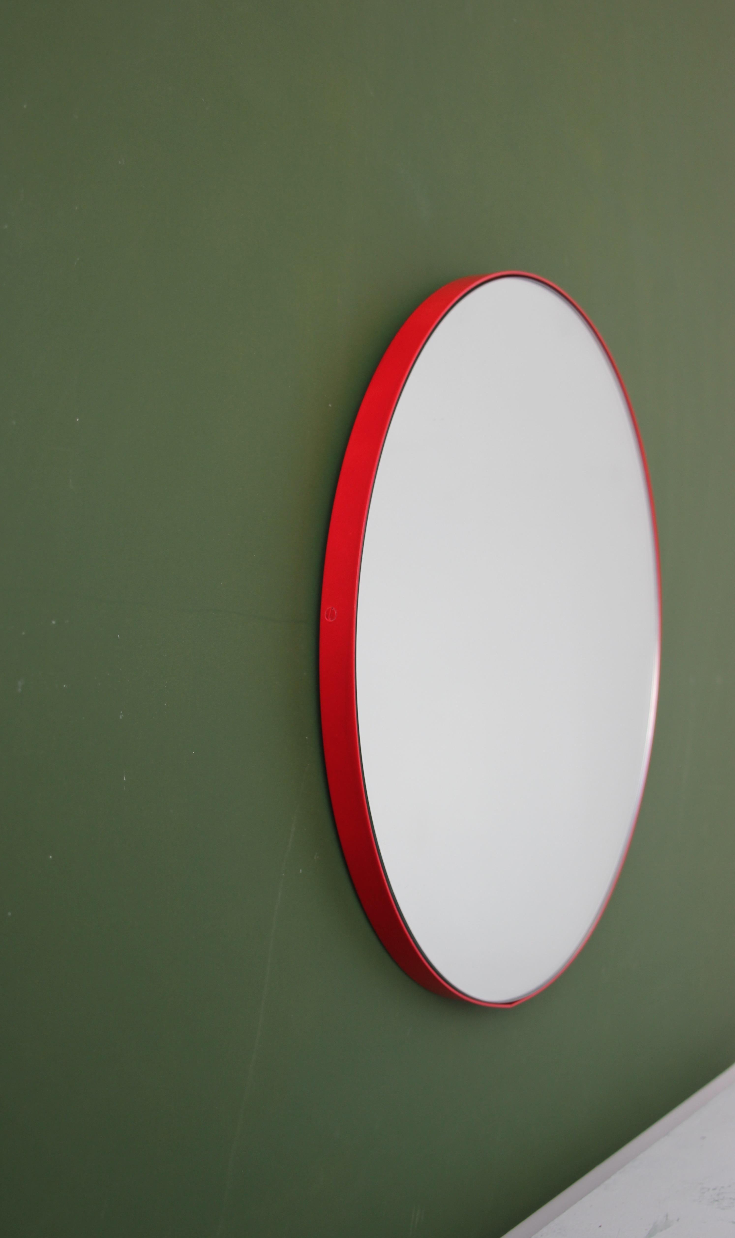 Organic Modern Orbis Round Contemporary Mirror with Red Frame, Small For Sale