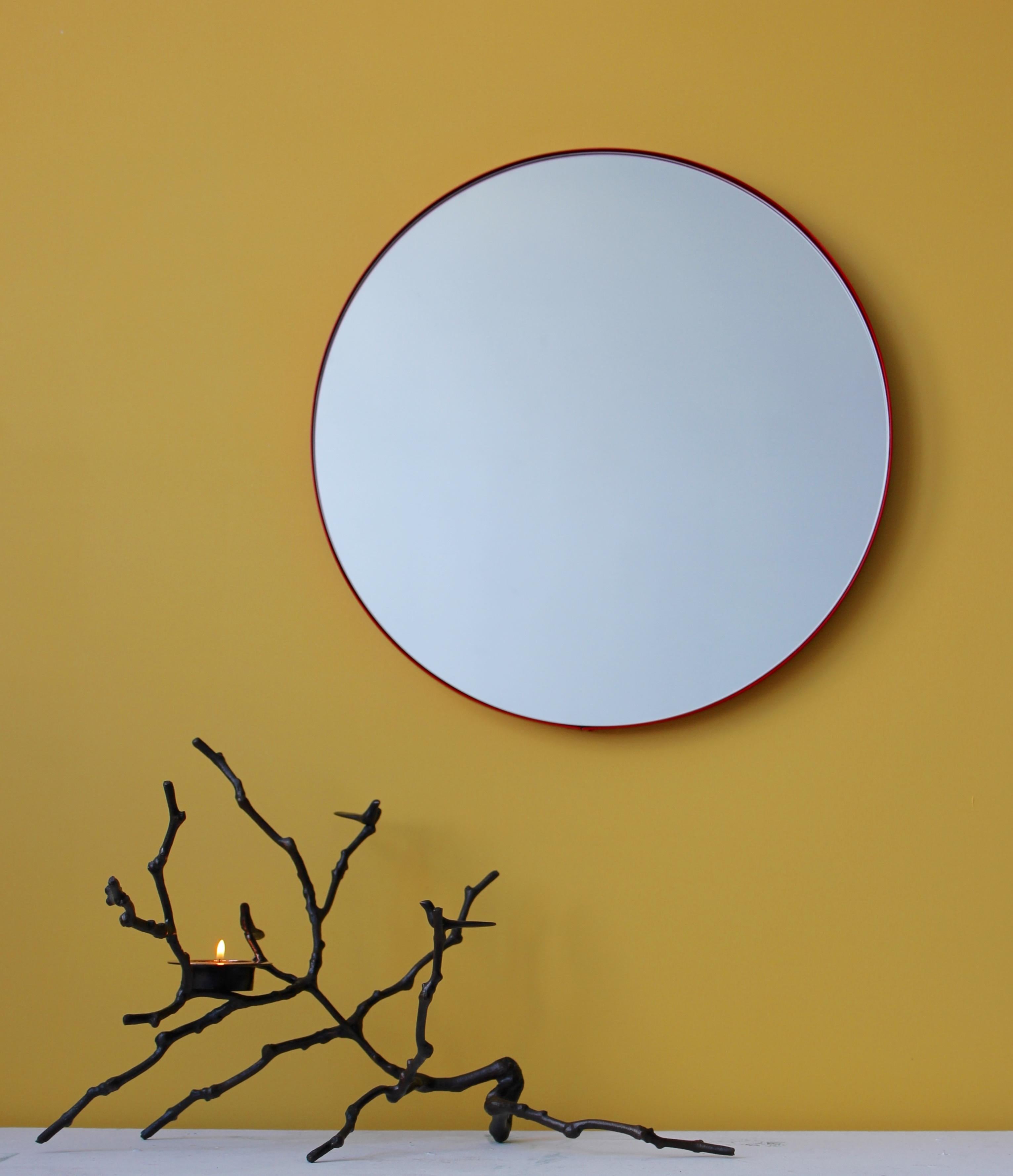 Orbis Round Contemporary Mirror with Red Frame, Regular In New Condition For Sale In London, GB