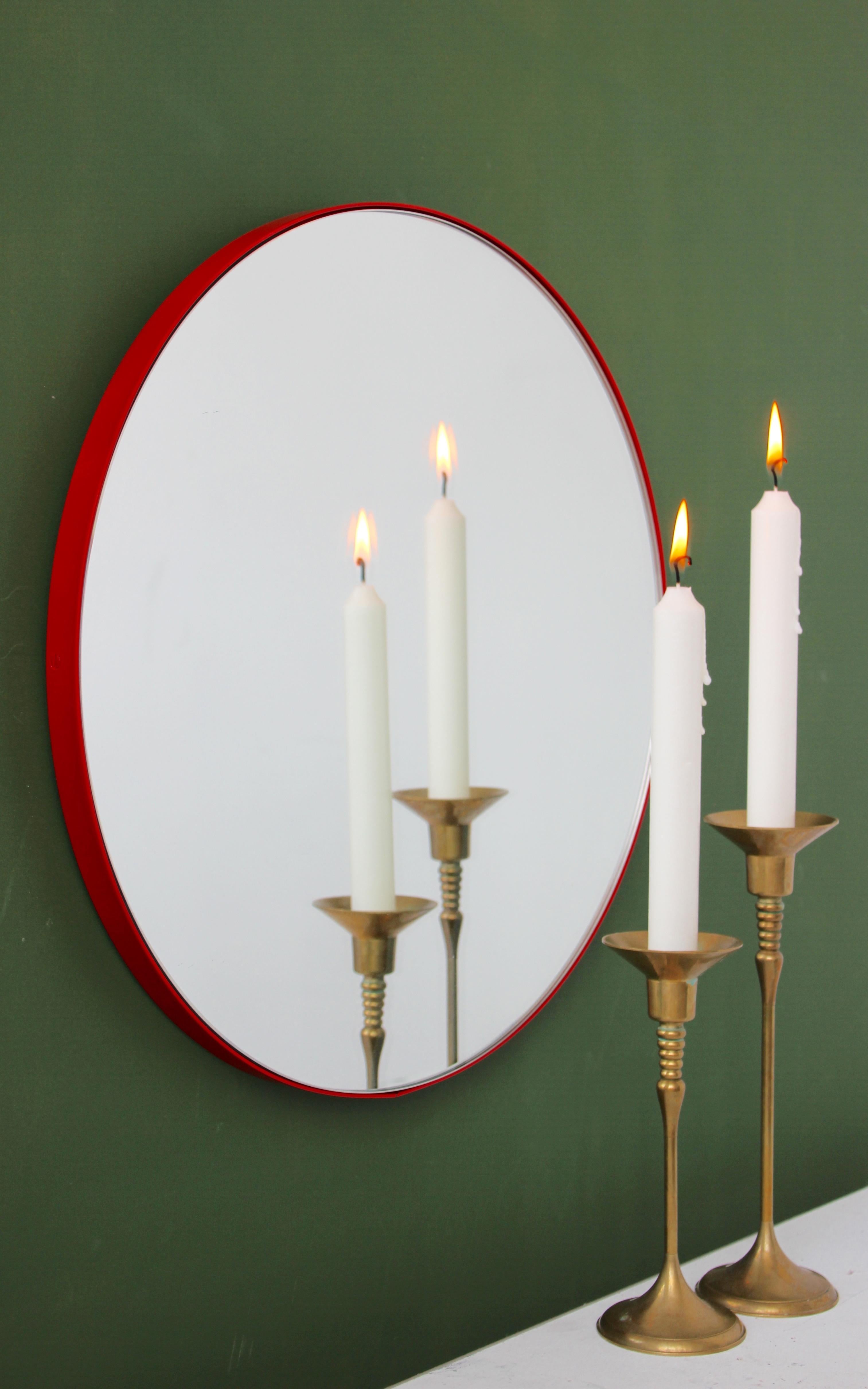 British Orbis Round Contemporary Handcrafted Mirror with Red Frame, Large For Sale
