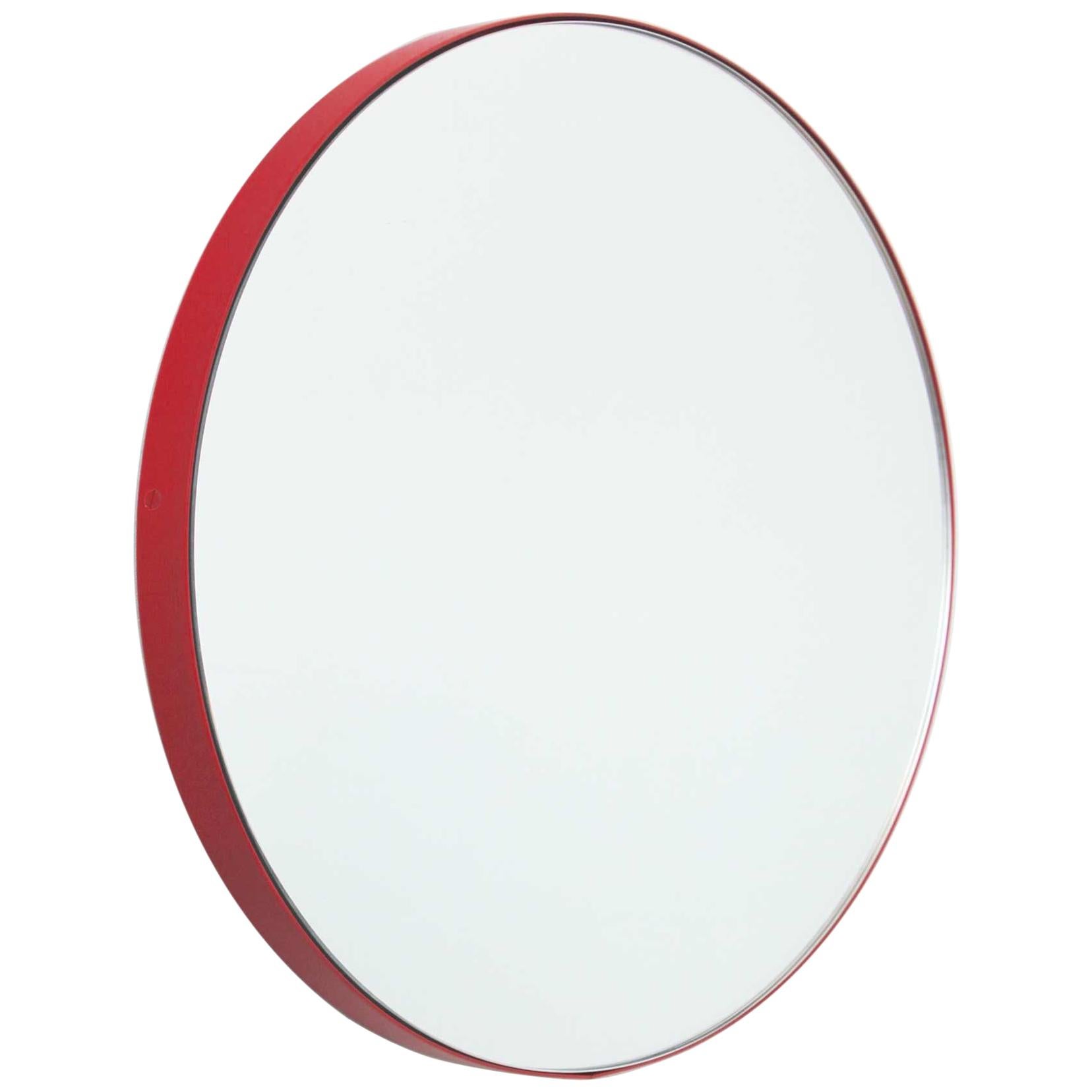 Orbis Round Contemporary Customisable Mirror with Red Frame - Small