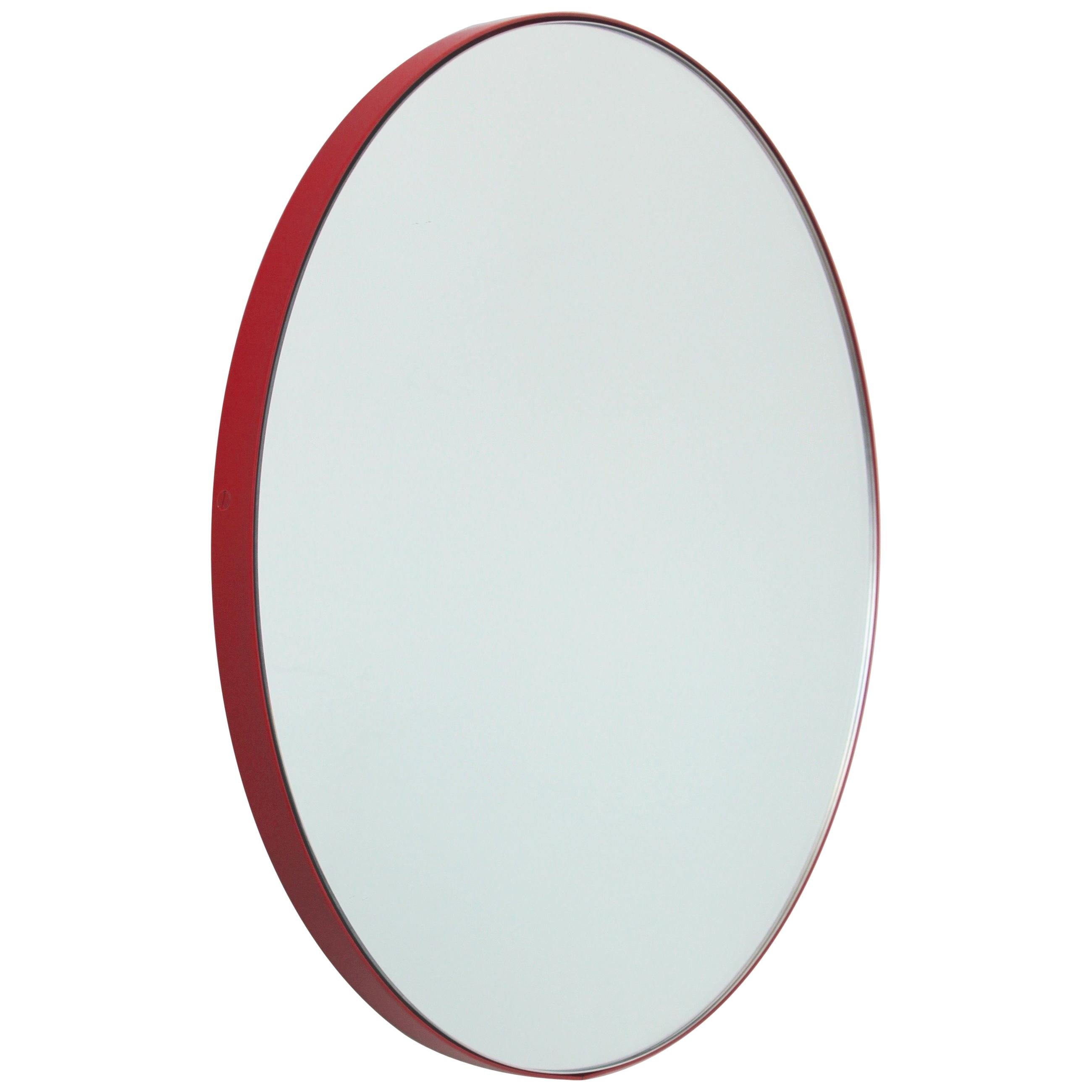 Orbis Round Contemporary Mirror with Red Frame, Customisable - Regular