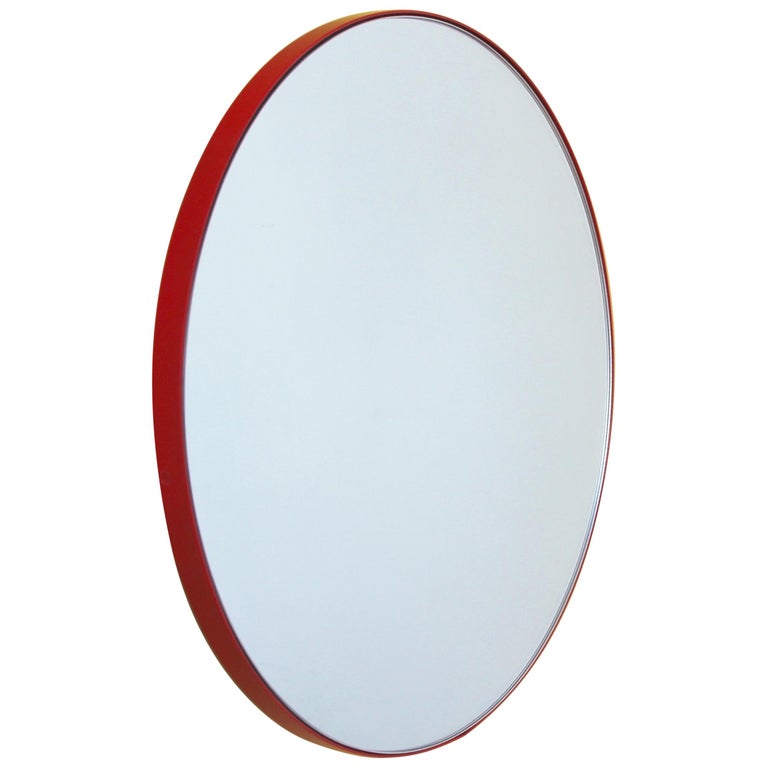 Orbis Round Contemporary Handcrafted Mirror with Red Frame Large For