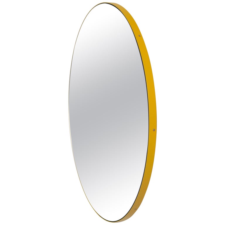 Modernist Silver Tinted Orbis™ Round Mirror, Yellow FrameMedium
