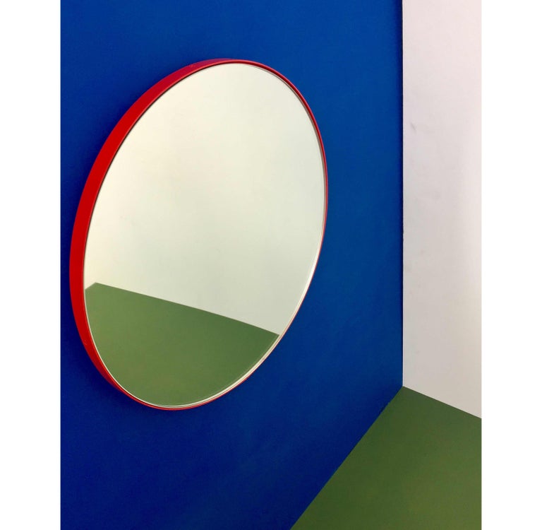 Orbis Round Minimalist Customisable Mirror with Red Frame - Medium For Sale 2