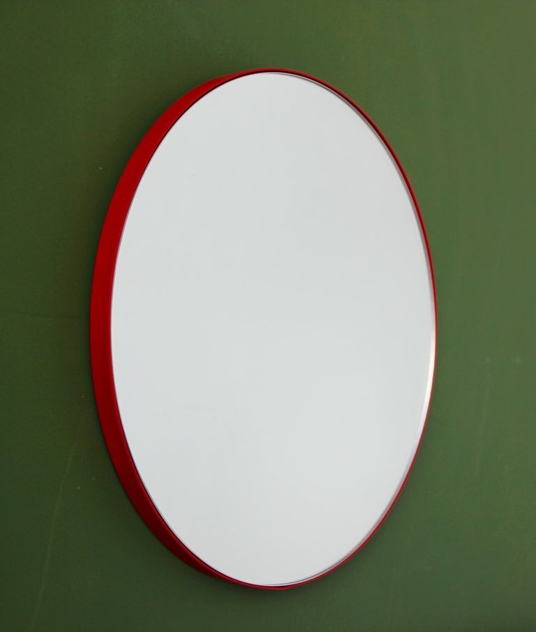 British Orbis Round Minimalist Customisable Mirror with Red Frame - Medium For Sale