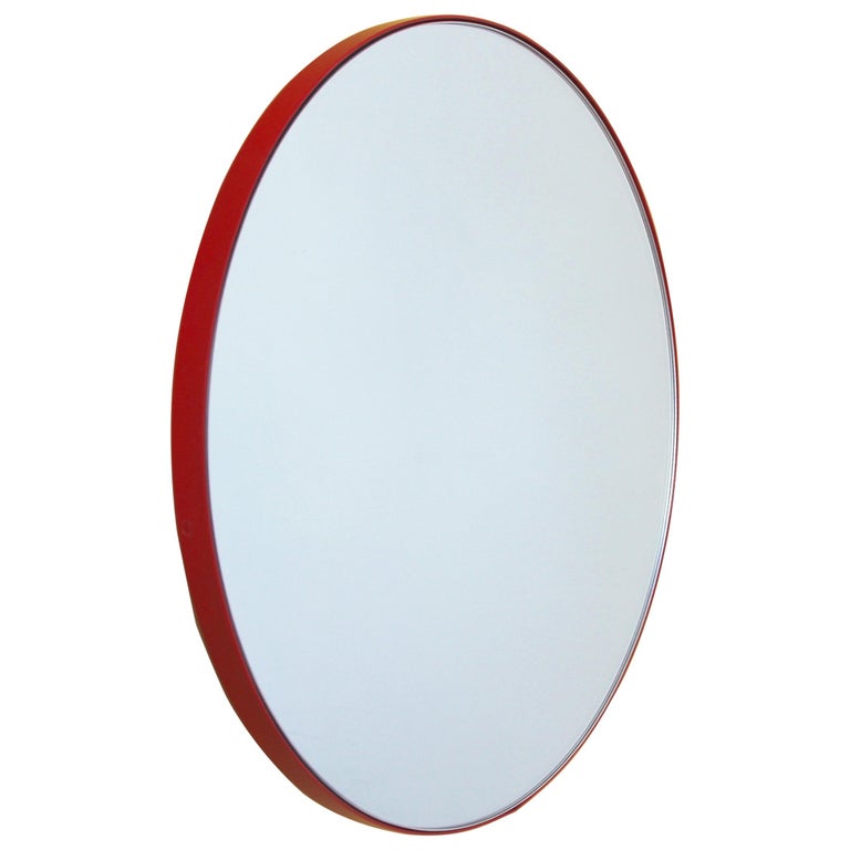 Orbis Round Minimalist Customisable Mirror with Red Frame - Medium For Sale