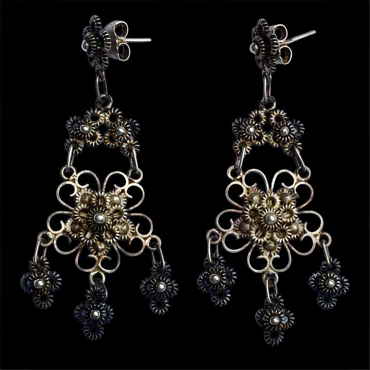 Silver Ornate Filigree Drop Earrings For Sale 1