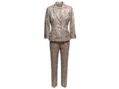 Silver Oscar de la Renta Silk-Blend Metallic Jacquart Pantsuit Size US 8