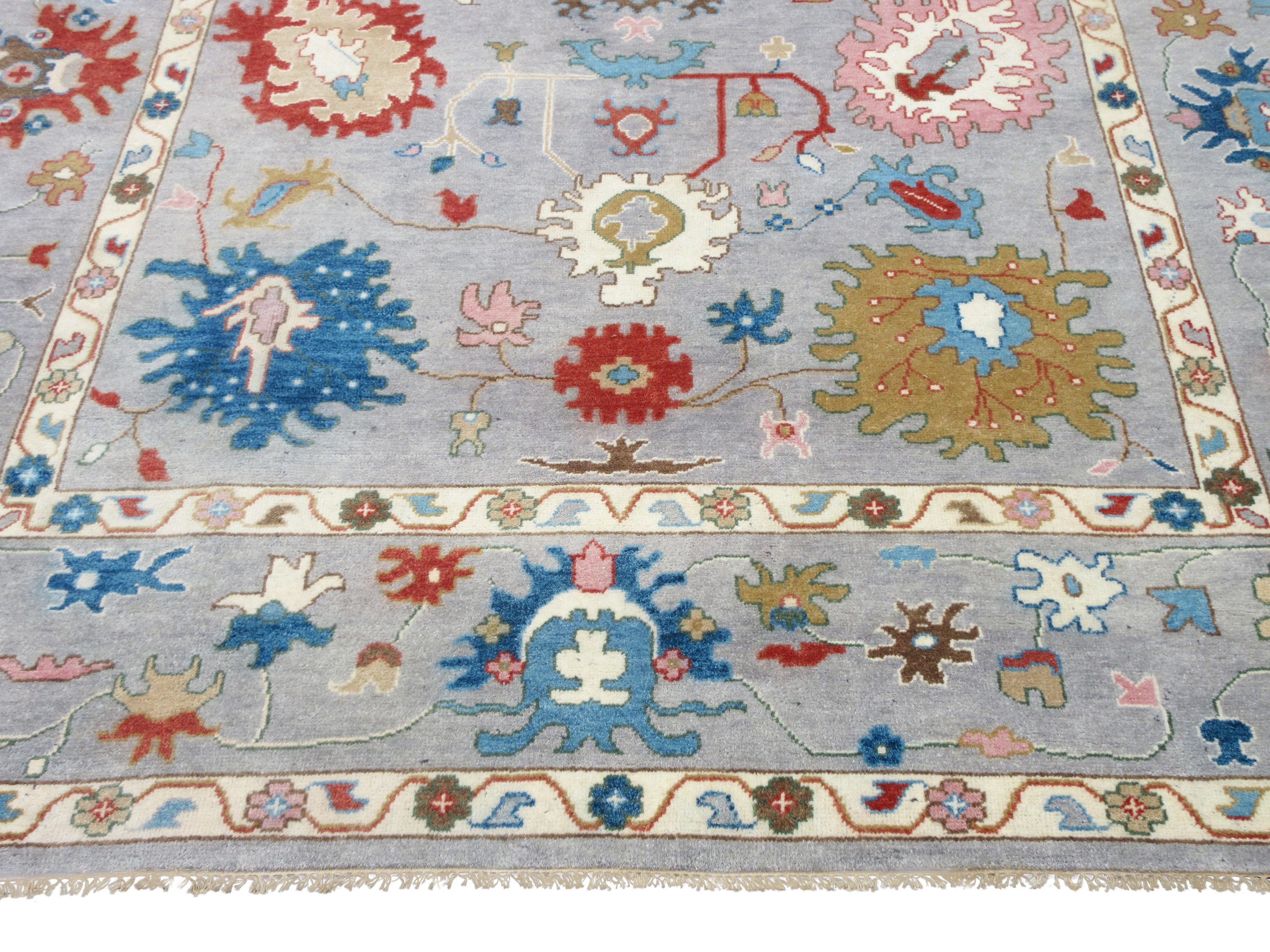 Indian Silver Oushak Area Rug For Sale