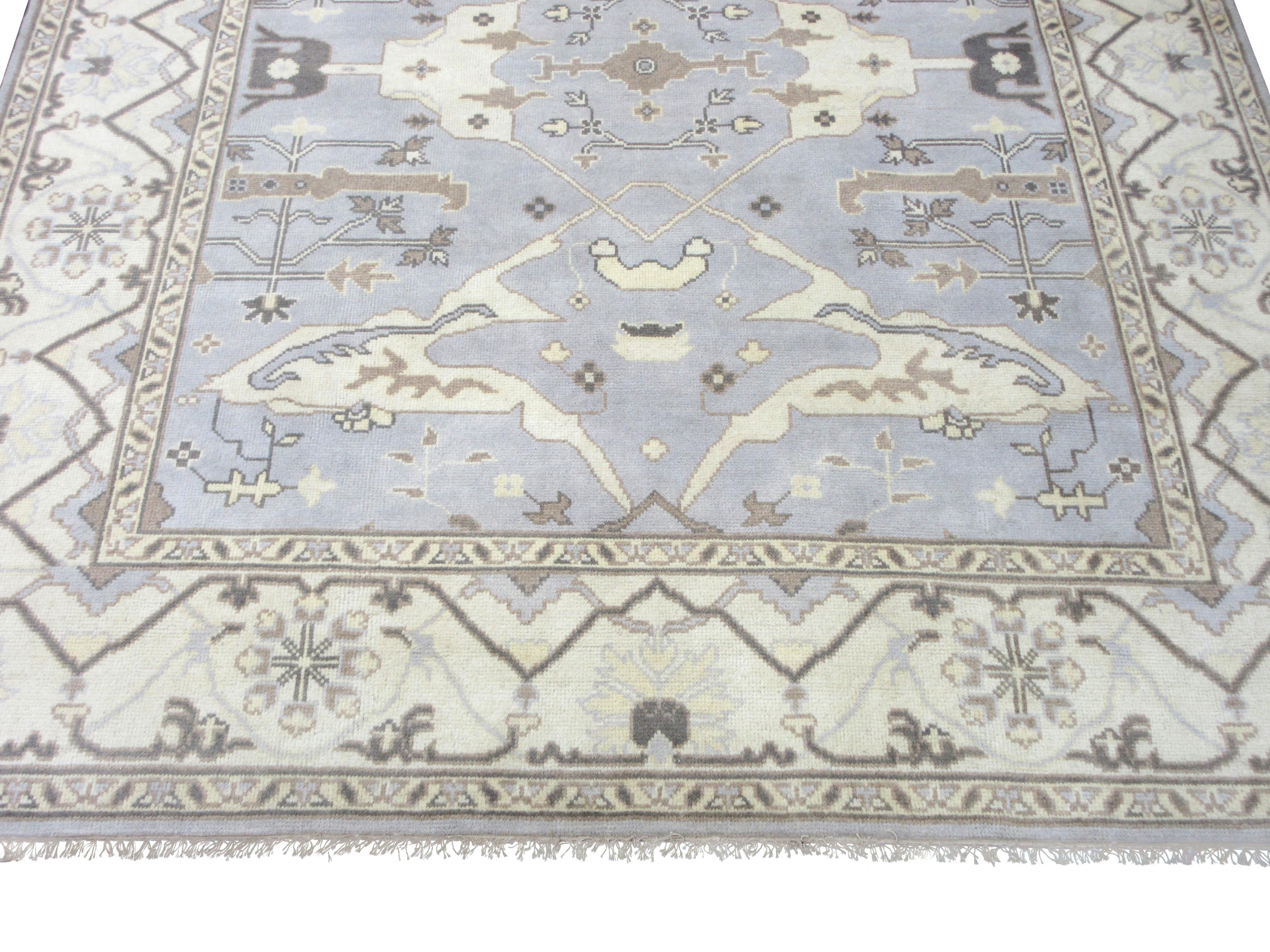 Indian Silver Oushak Area Rug For Sale