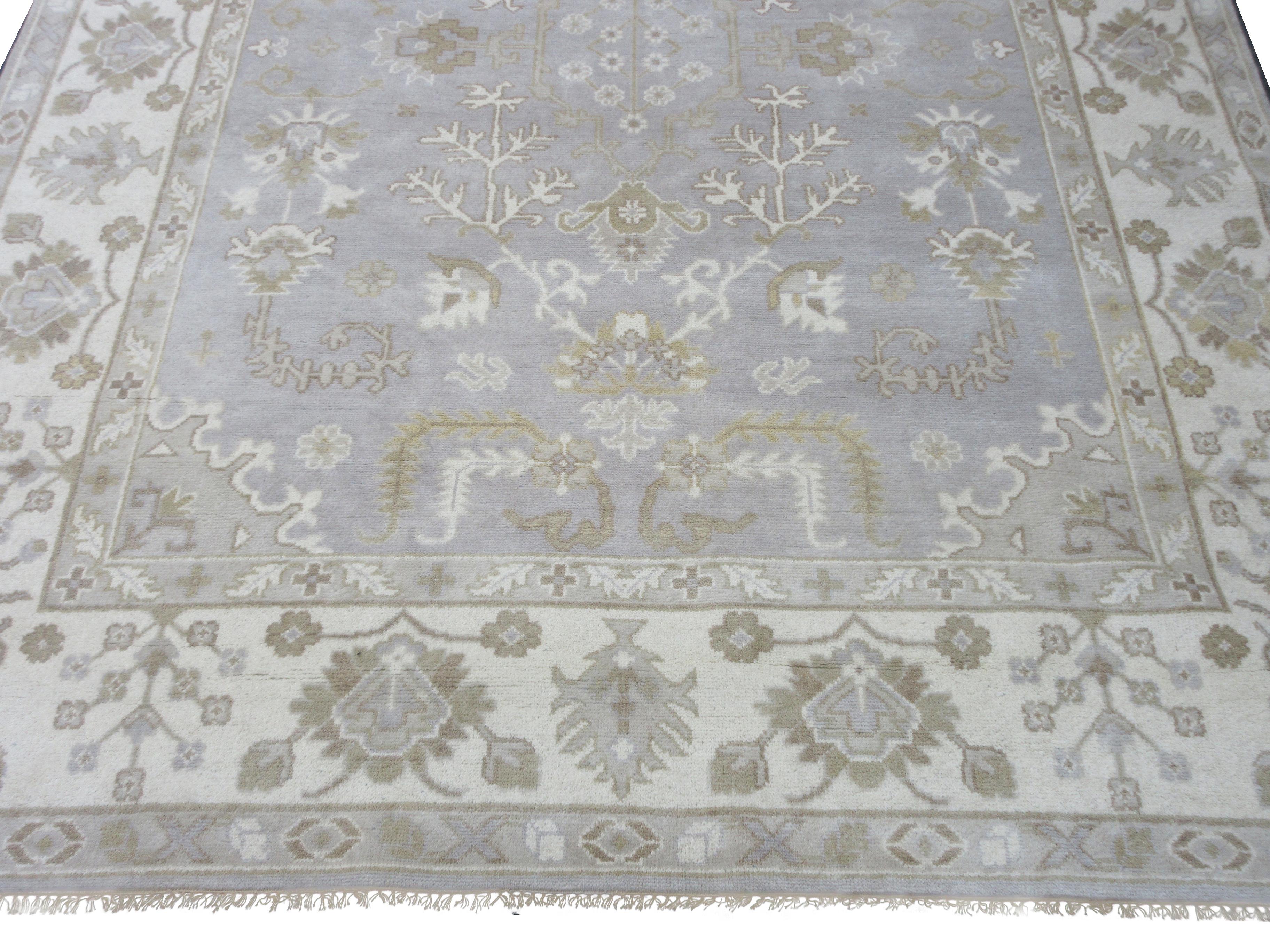 Indian Silver Oushak Area Rug For Sale