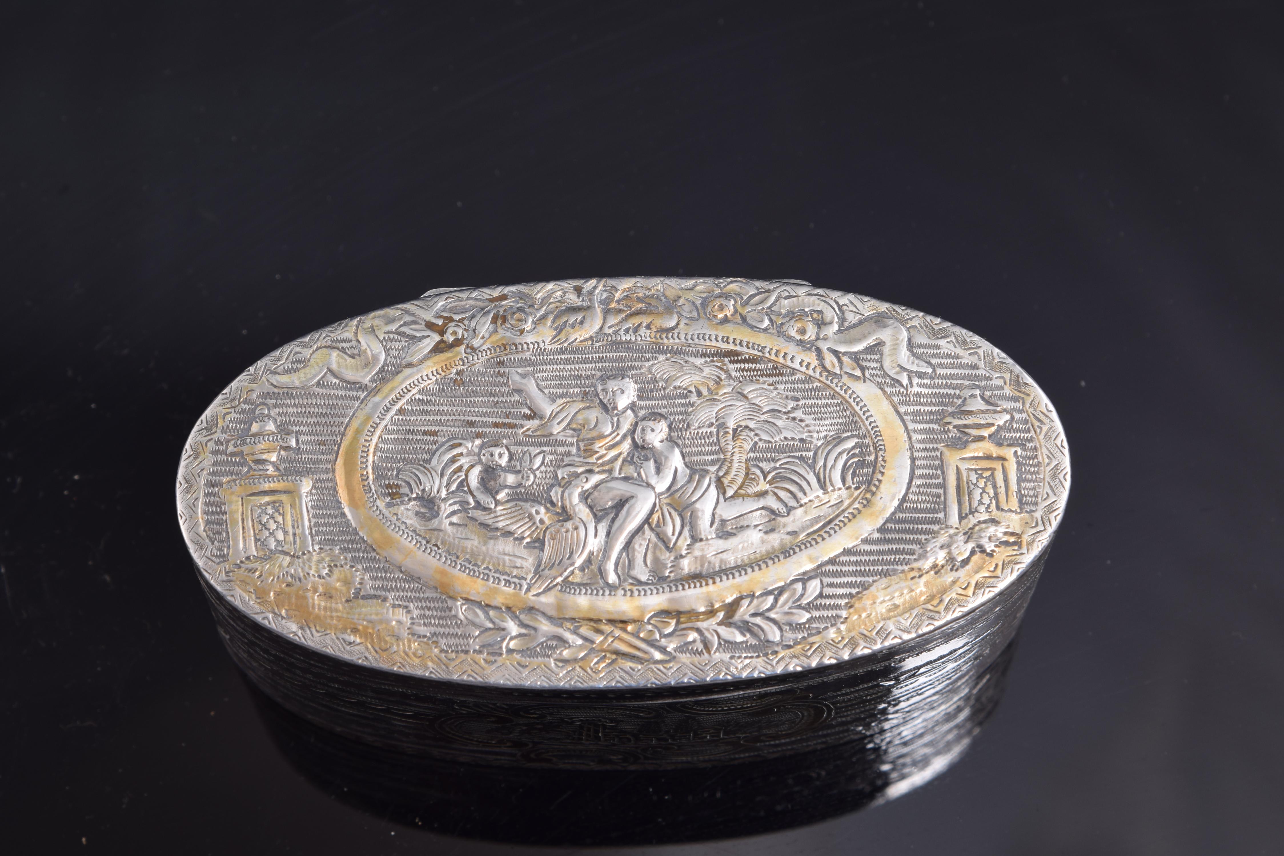 Neoclassical Silver Oval Box, 19th Century, with Hallmarks For Sale