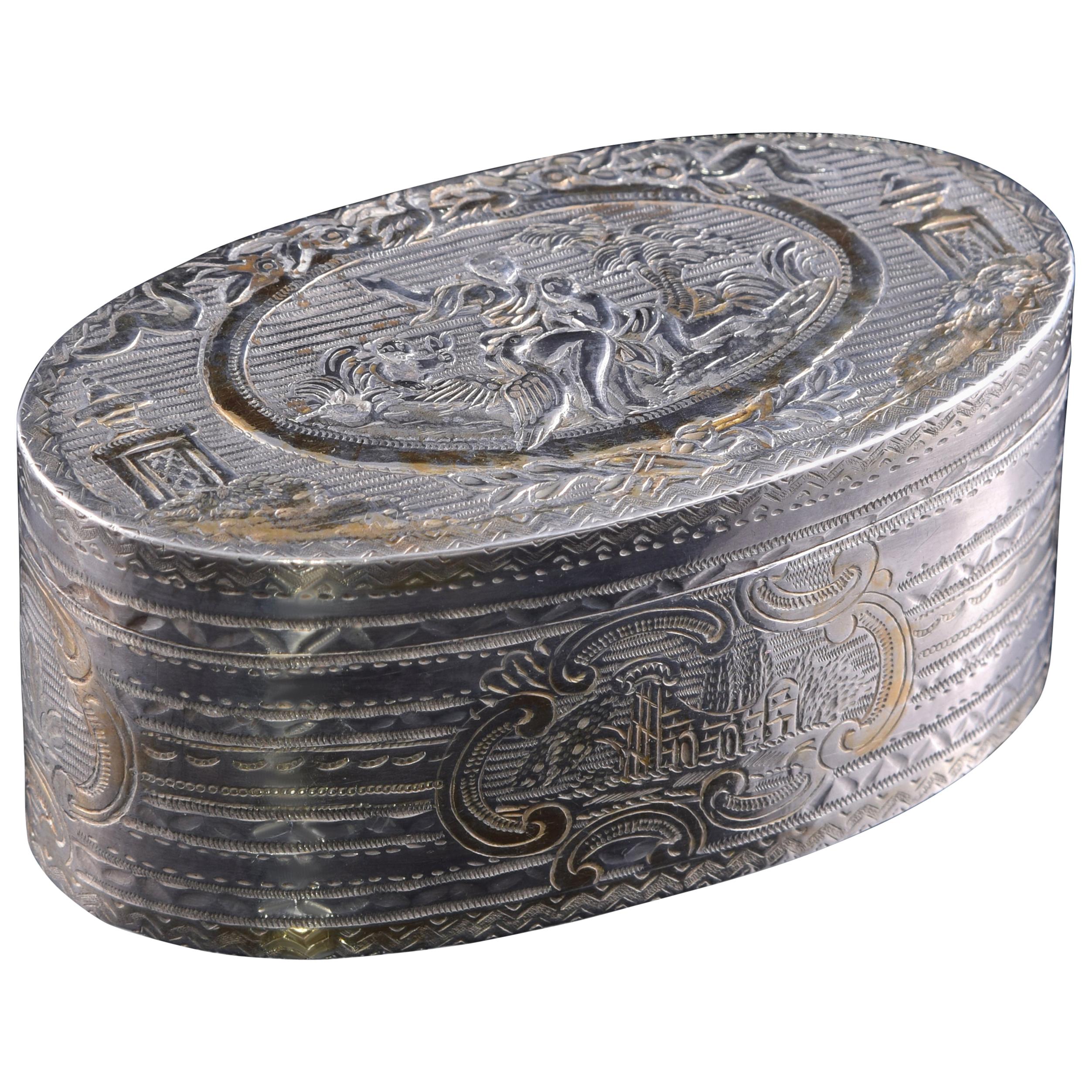 Silver Oval Box, 19th Century, with Hallmarks