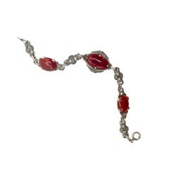 Silver & Oval Carnelian Agate Vintage Link Bracelet