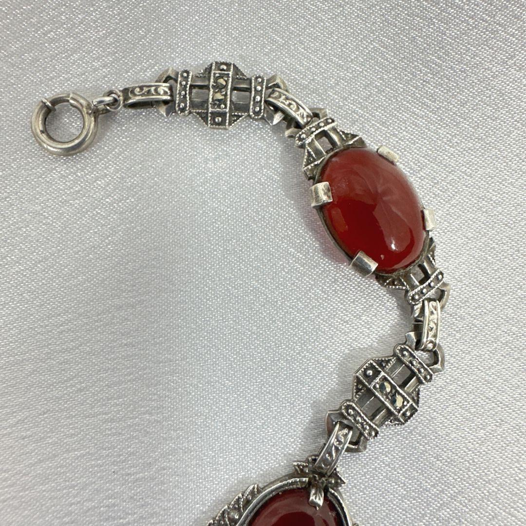 Silver & Oval Carnelian Agate Vintage Link Bracelet In Excellent Condition For Sale In Jacksonville, FL