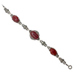 Silver & Oval Carnelian Agate Vintage Link Bracelet