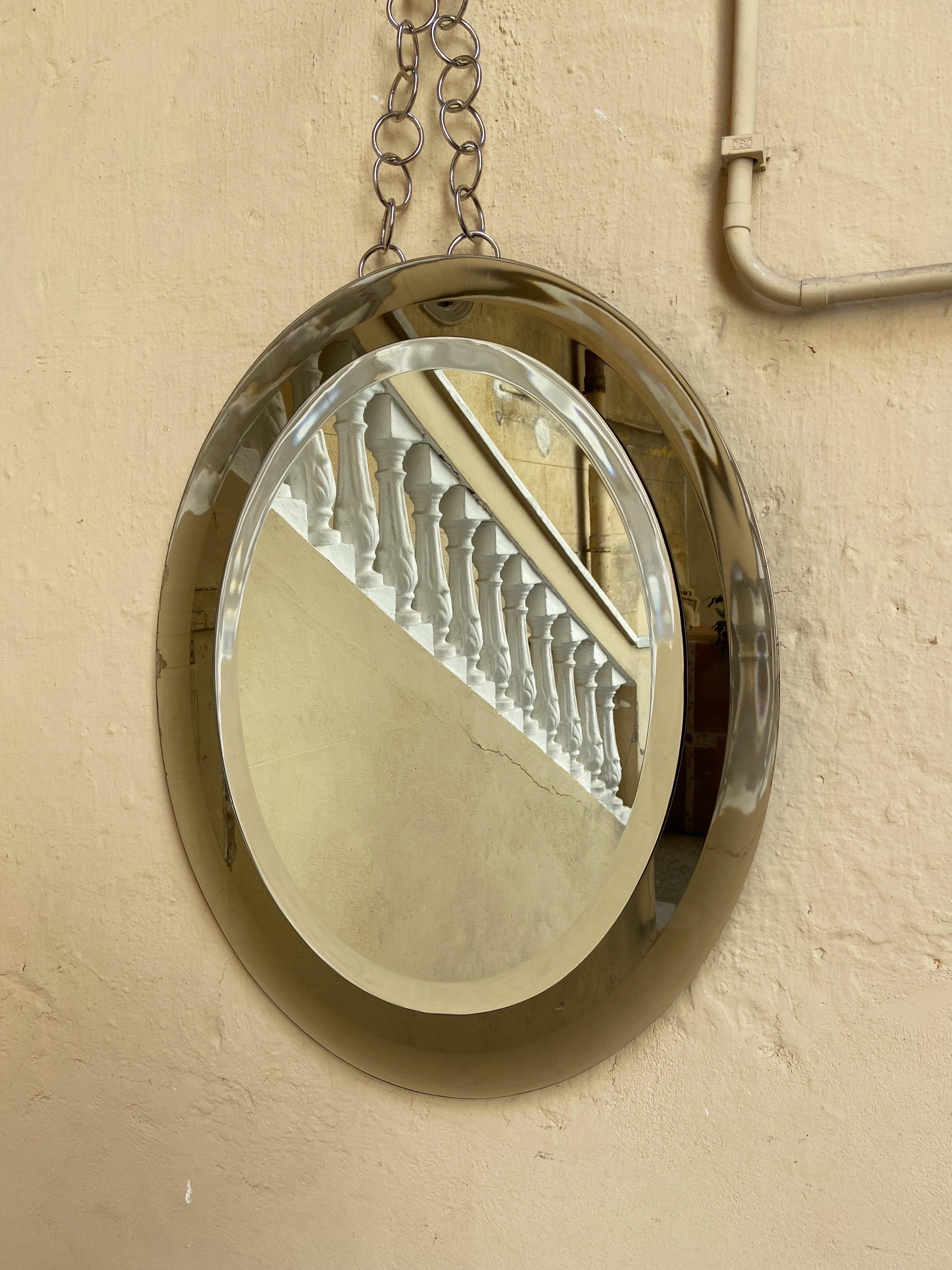 Silver Oval Mirror by Cristal Arte, circa 1960, Italy In Fair Condition For Sale In Palermo, PA