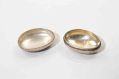 Silver Oval Pill Box or Vinaigrette Case with Monogram, 1960s